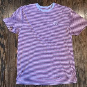 Red and gray striped short sleeve shirt